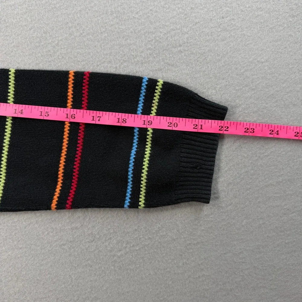 Vintage Talbots Kids Sweater Boys 12 Black Rainbow Stripe Quarter Zip Cotton